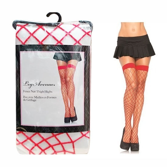 Medias Fence Net Thigh Highs - One Size - Red - Cake Sex Shop