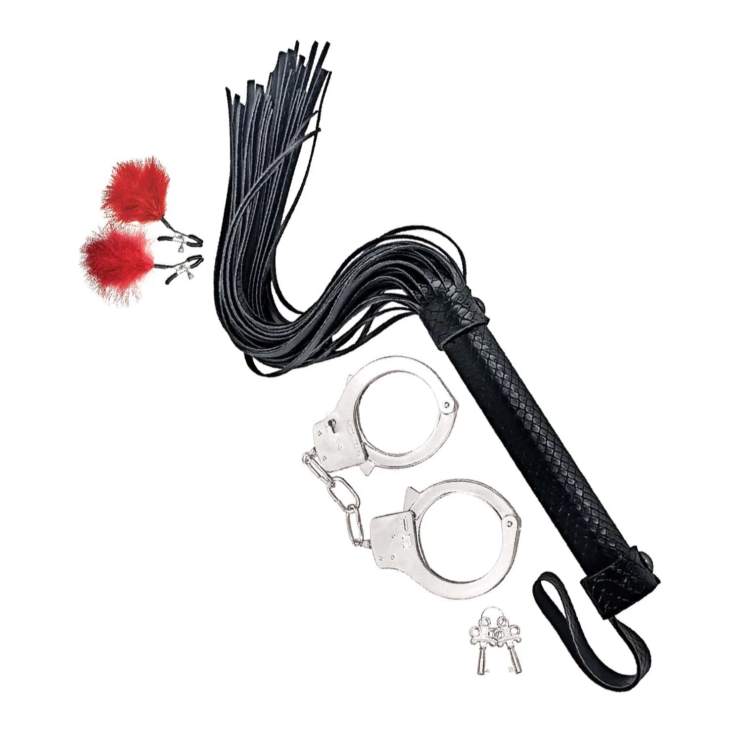 Bondage by Nasstoys Whip, Feather Cuffs - Cake Sex Shop