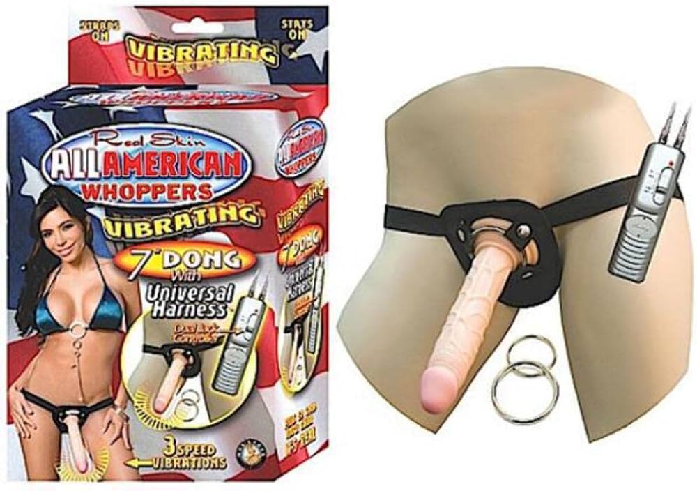 Dildo Arnés All American Whoppers Vibrating 7'' Dong With Universal Harness White - Cake Sex Shop