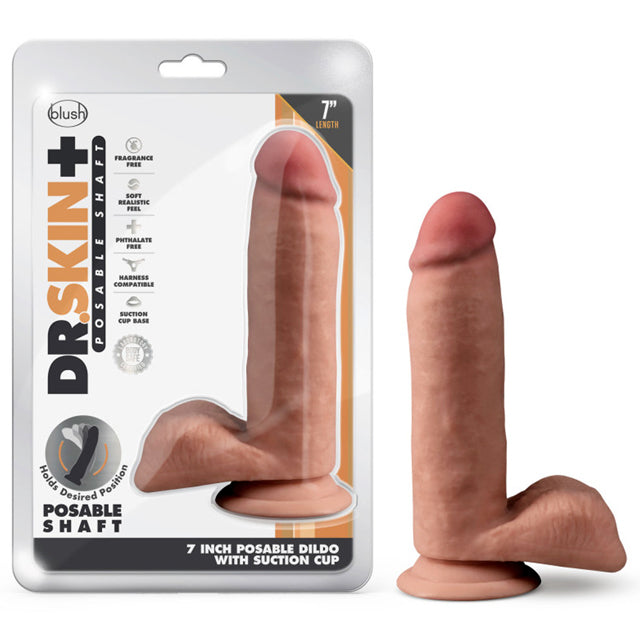 Dildo Dr. Skin Plus - 18 cm Posable Dildo with Balls - Mocha - Cake Sex Shop
