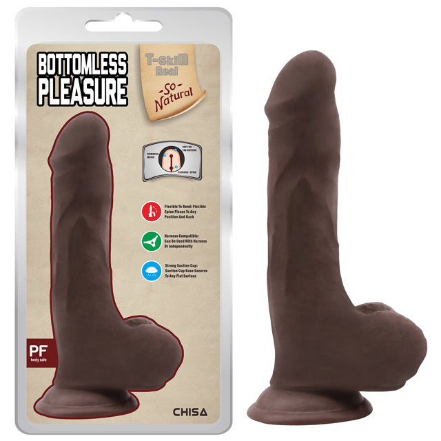 Dildo T-Skin Real Bottomless Pleasure 20 cm - Dark - Cake Sex Shop