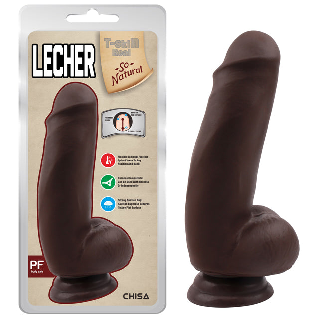 Dildo T-Skin Real Leacher - 18 cm - Dark - Cake Sex Shop