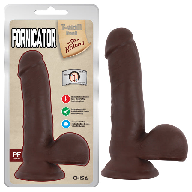 Dildo T-Skin Real Fornicator - 19 cm - Dark - Cake Sex Shop
