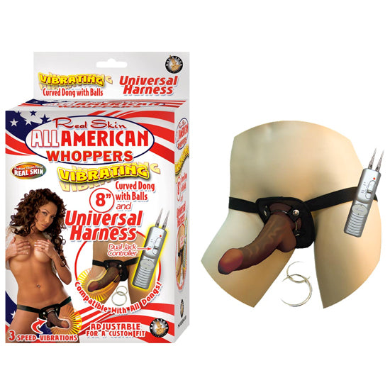 Dildo Arnés All American Whoppers Vibrating - 20 cm Dong With Universal Harness Brown - Cake Sex Shop