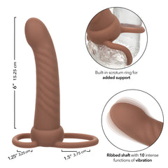 Dildo Performance Performance Maxx™ Rechargeable Ribbed Dual Penetrator - 15 cm- Brown - Cake Sex Shop 2 3