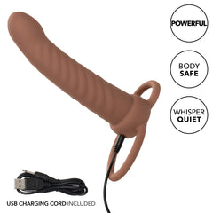 Dildo Performance Performance Maxx™ Rechargeable Ribbed Dual Penetrator - 15 cm- Brown - Cake Sex Shop 2 3 4