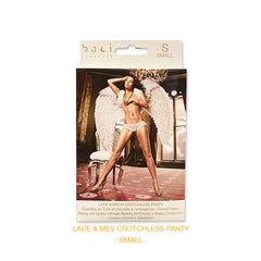 Panty White Lace/Mesh Crotchless Panty Small - Cake Sex Shop 2 3
