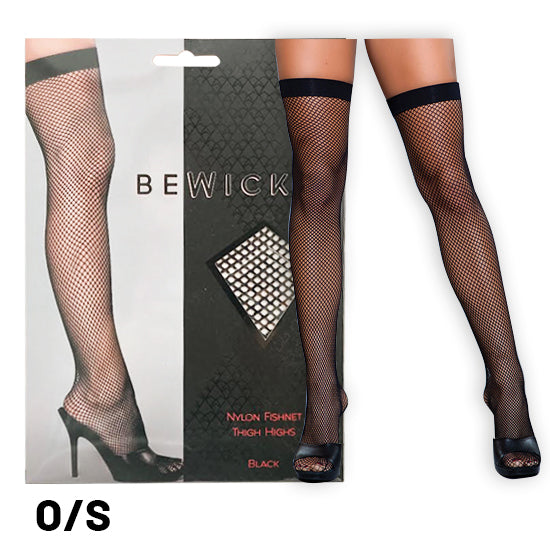 Medias Bewicked Nylon Fishnet Thigh Highs-Black O/S - Cake Sex Shop