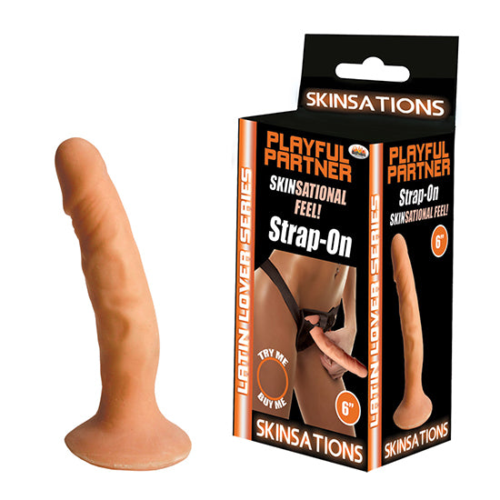 Dildo Skinsations - Latin Lover Series - Playful Partner - Strap On Dildo With Harness - 6" - Cake Sex Shop