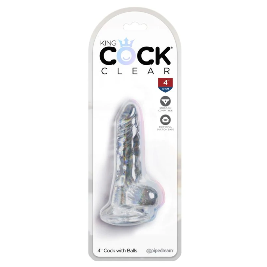 Dildo King Cock Clear 4″ Cock With Balls - Cake Sex Shop