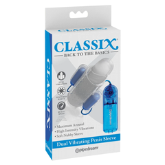 Classix Dual Vibrating Penis Sleeve Blue & Clear - Cake Sex Shop