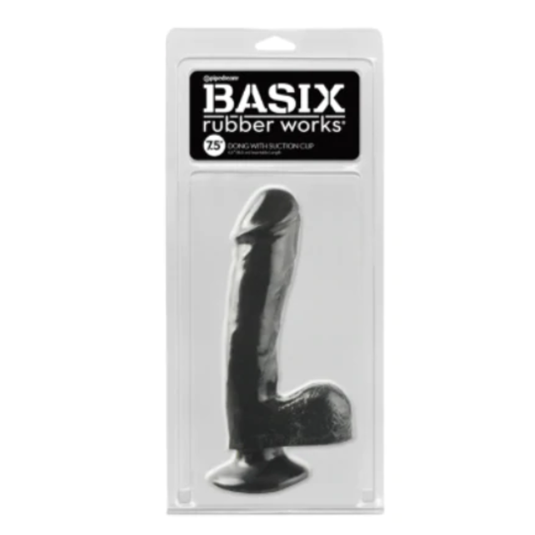 Dildo Basix Rubber Works 7.5" Dong With Suction Cup - Black - Cake Sex Shop