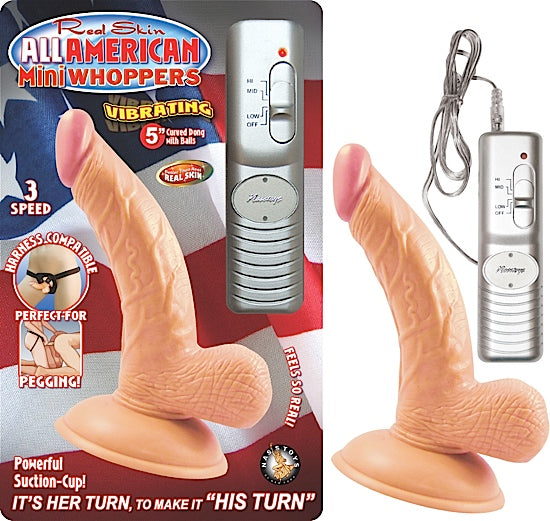 Dildo All American Mini Whoppers Vibrating 5'' Curved Dong W/ Balls Flesh - Cake Sex Shop