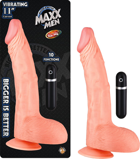Dildo Maxx Men Vibrating 11" Curved - Flesh - Cake Sex Shop