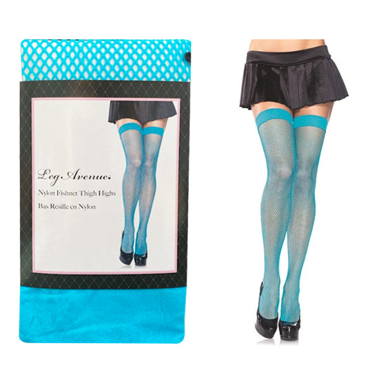 Medias Fishnet Thigh Highs - One Size - Neon Blue - Cake Sex Shop