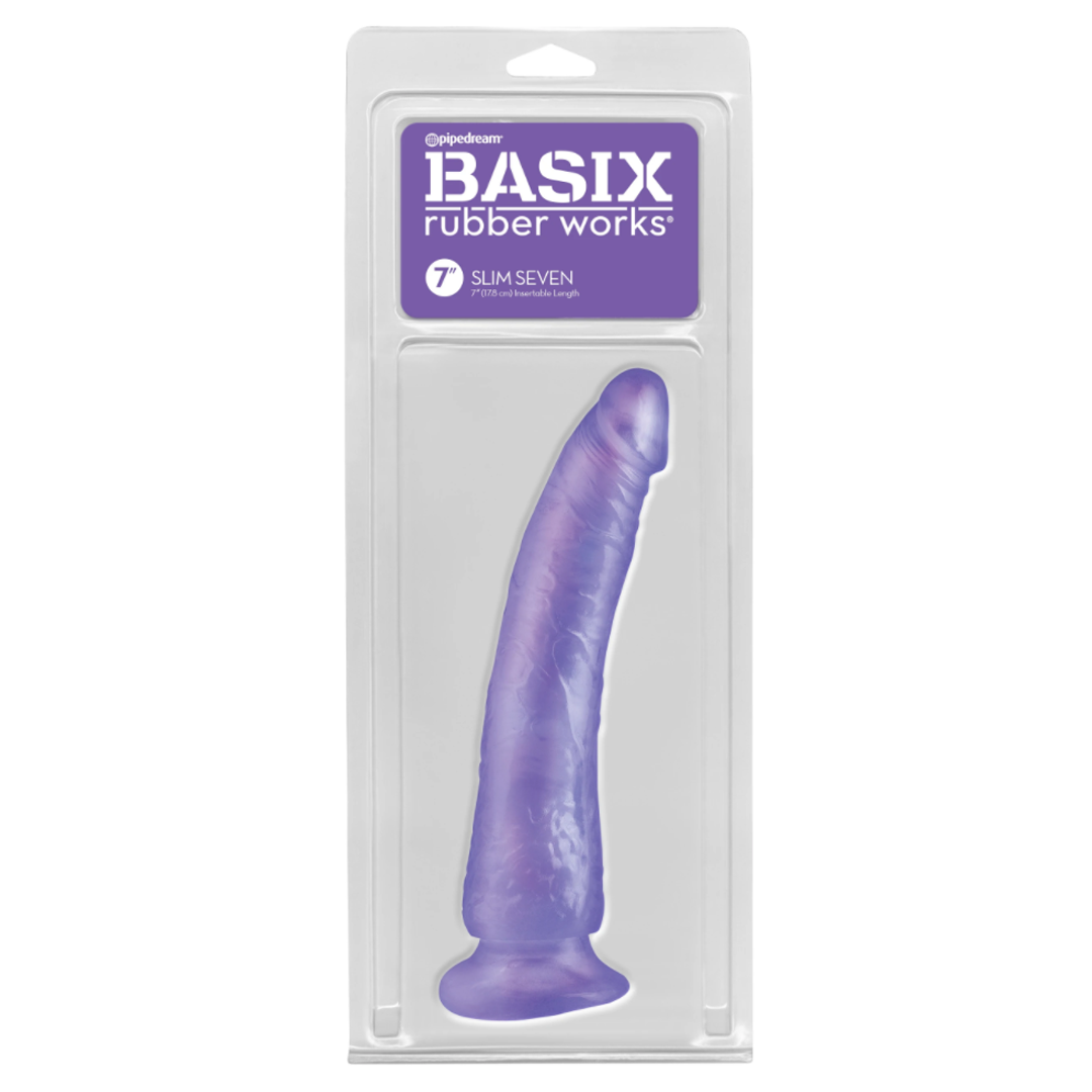 Dildo Basix Rubber Works Slim 7" - Purple - Cake Sex Shop