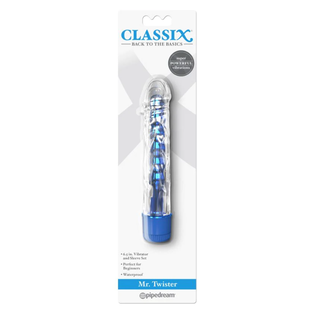 Vibrador Classix Mr. Twister (Metallic Vibe with TPE Sleeve Blue) - Cake Sex Shop
