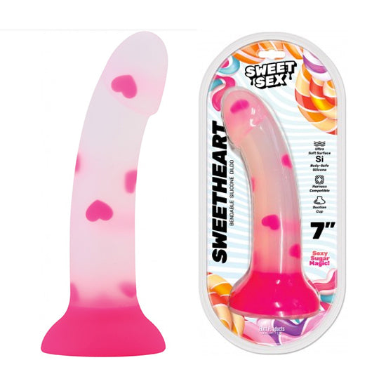 Dildo Sweet Sex - Sweet Heart - Silicone Dildo With Heart Print Pink 7" - Cake Sex Shop