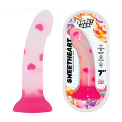 Dildo Sweet Sex - Sweet Heart - Silicone Dildo With Heart Print Pink 7" - Cake Sex Shop