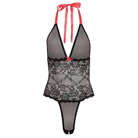 Teddy V Plunge Lace & Mesh Teddy, Black - Cake Sex Shop