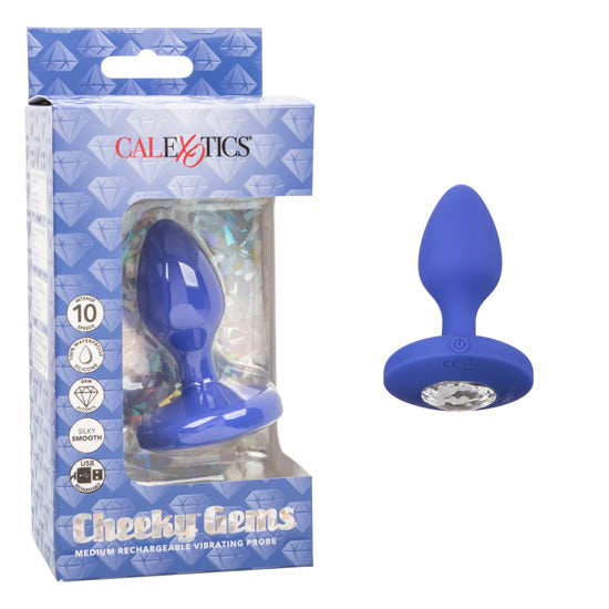 Plug Anal Cheeky Gems Medium Rechargeable Vibrating Probe - Blue - Cake Sex Shop