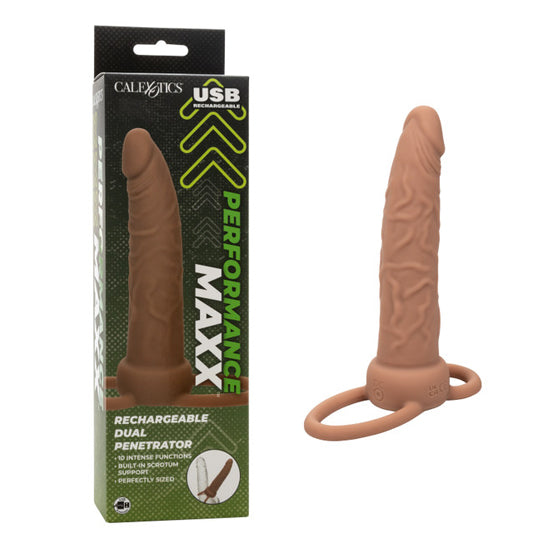 Dildo Rechargeable Accomodator Dual Penetrator - Brown - Cake Sex Shop