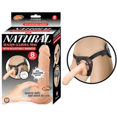 Natural Realskin Squirting Penis W/Adjustable Harness 8"Flesh - Cake Sex Shop