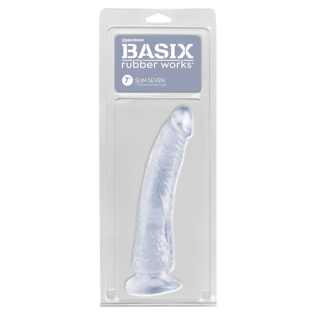 Dildo Basix Rubber Works Slim 7" - Clear - Cake Sex Shop