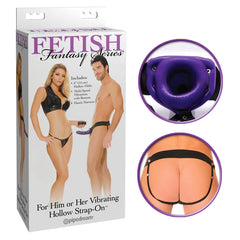 Dildo Fetish Fantasy Series For Him Or Her Vibrating Hollow Strap-On 15 cm- Purple/Black - Cake Sex Shop