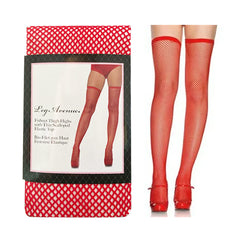 Medias Elastic Top Fishnet Thigh Highs - One Size - Red - Cake Sex Shop