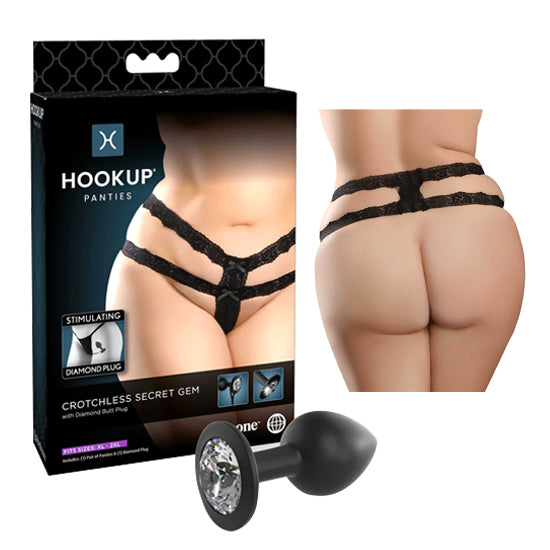 Plug Anal Hookup Panties Crotchless Secret Gem- XL-XXL - Cake Sex Shop
