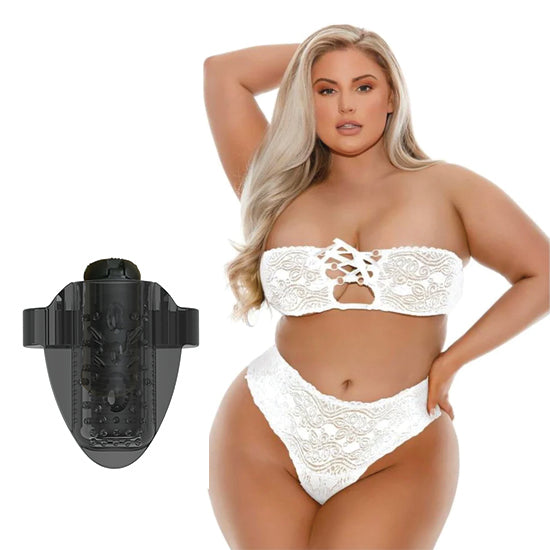 Conjunto Lace Up Bra & Thong Panty, Plus Size White - Cake Sex Shop