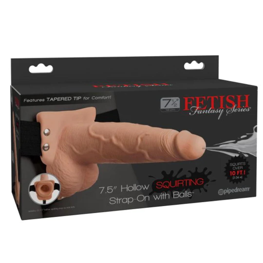 Dildo Fetish Fantasy 19 cm Hollow Squirting Strap-On With Balls Flesh - Cake Sex Shop