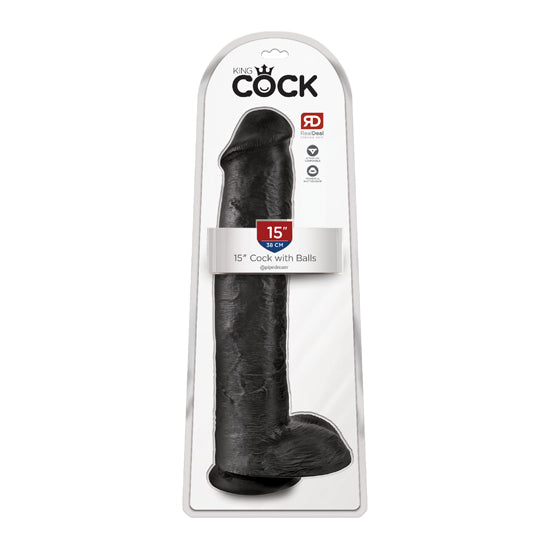 Dildo King Cock 15″ Cock with Balls – Black - Cake Sex Shop