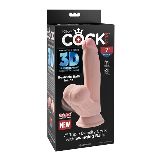 Dildo King Cock Plus 7″ Triple Density Cock With Swinging Balls – Light - Cake Sex Shop