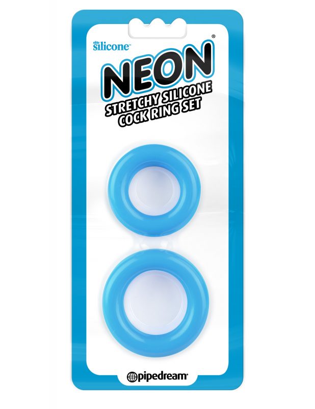 Anillos Neon Stretchy Silicone Cock Ring Set Blue - Cake Sex Shop