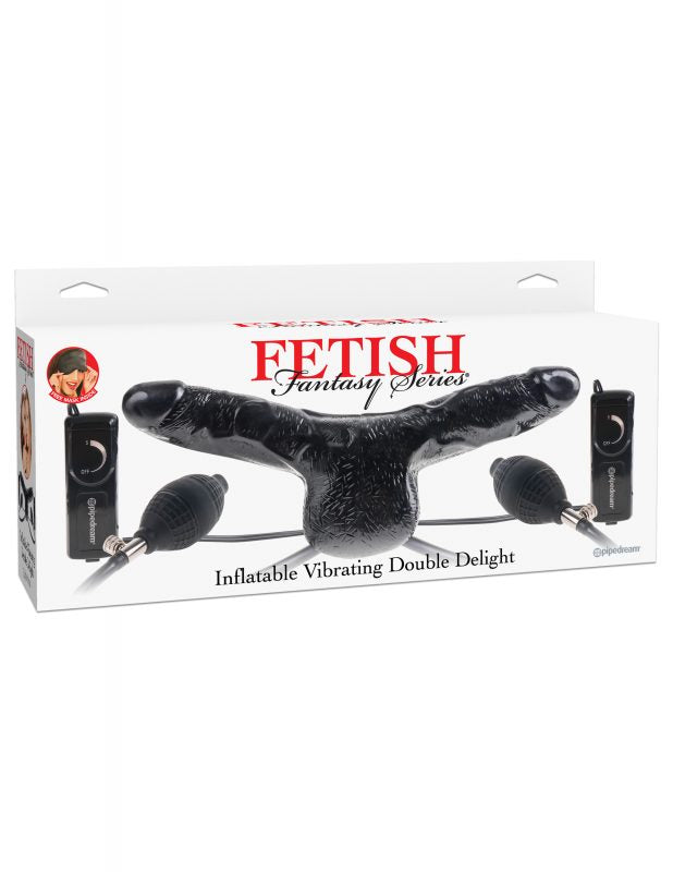 Dildo Fetish Fantasy Series Inflatable Vibrating Double Delight- Black - Cake Sex Shop