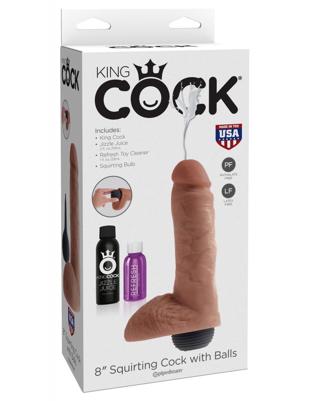 Dildo King Cock Squirting Cock With Balls Tan 8" - Cake Sex Shop