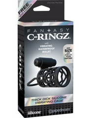 Jaula Fantasy C-Ringz Thick Dick Silicone Vibrating Cage - Black - Cake Sex Shop