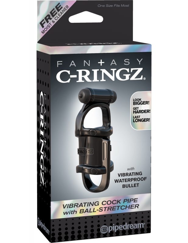 Anillo Fantasy C-Ringz Vibrating Cock Pipe With Ball-Stretcher- Black - Cake Sex Shop