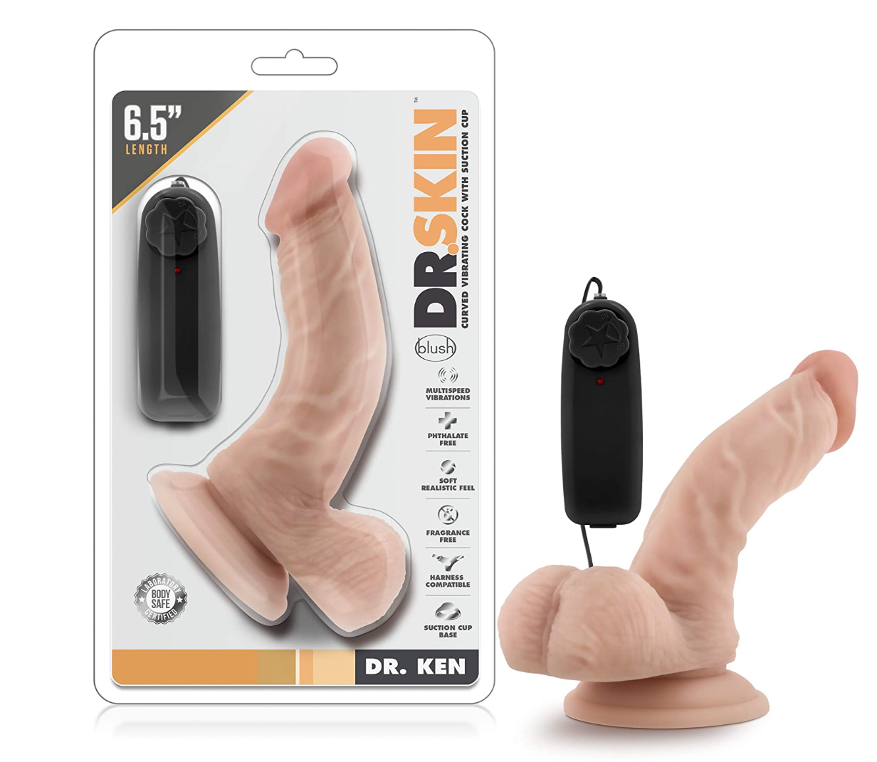 Dildo Dr. Skin - Dr. Ken- 6.5" Vibrating - Vanilla - Cake Sex Shop