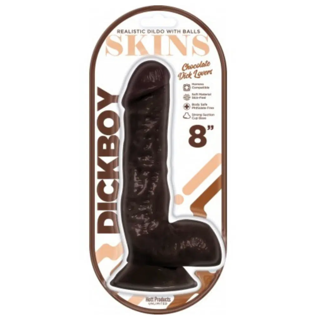 Dildo Dick Boy 8" Skins Suction Cup Dildo - Chocolate - Cake Sex Shop