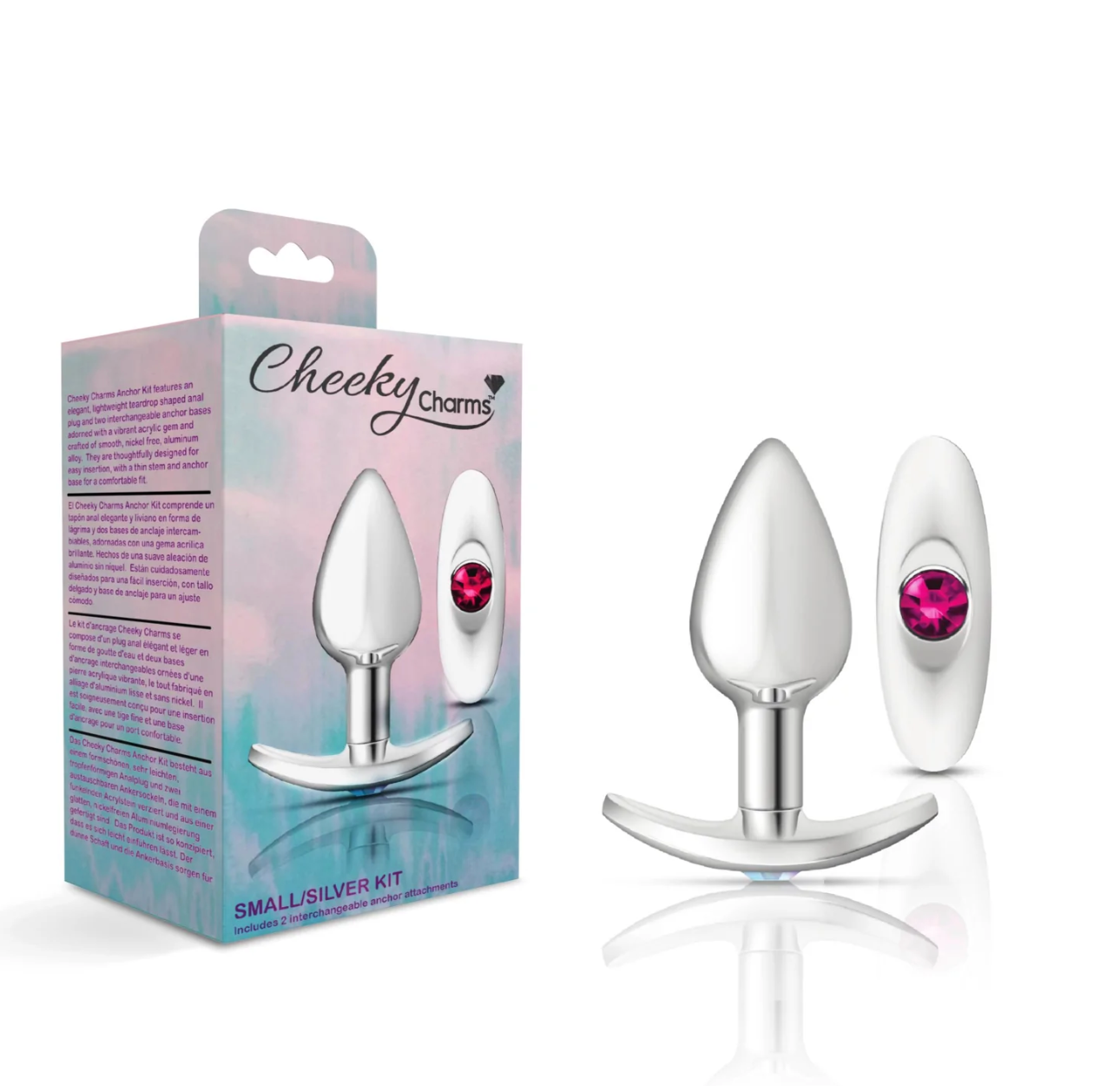 Plug Anal Cheeky Charms Pink-Silver Metal Butt Plug Kit - Cake Sex Shop