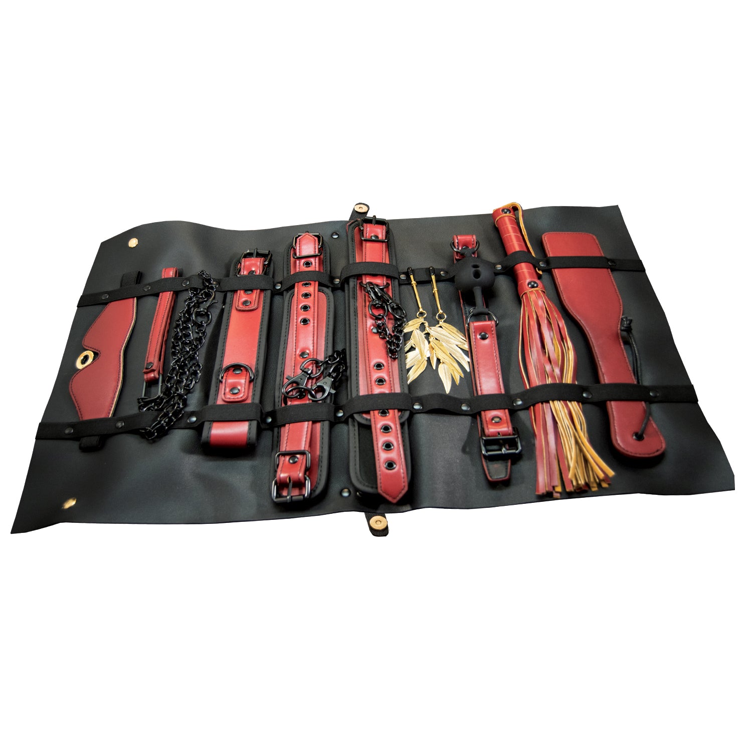 Set The Traveler 10 piece Restraints & Bondage Play Kit - Maroon - Cake Sex Shop