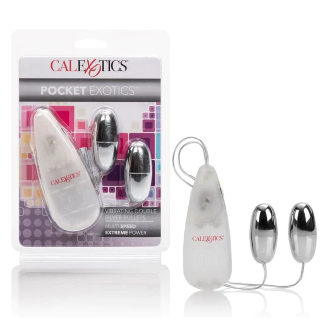 Vibrador Bala Pocket Exotics Vibrating Double Silver Bullets - Cake Sex Shop