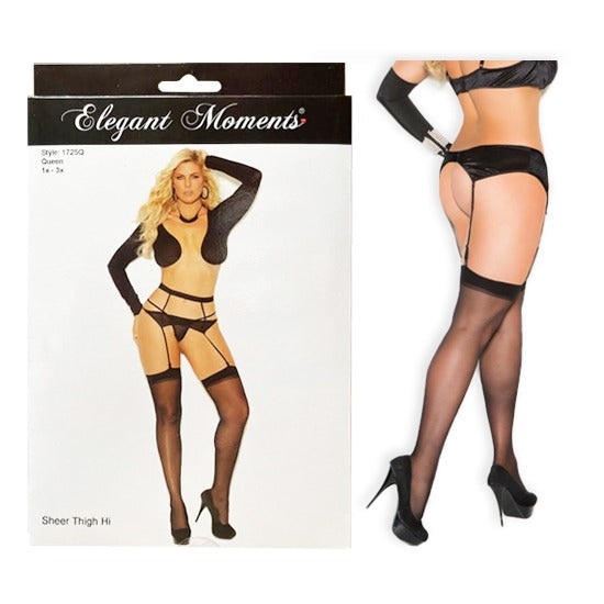 Medias Sheer Thigh High - Queen Size - Black Kinky Toys Lencería Juguete Sexuales Sex Shop Tienda para Adultos