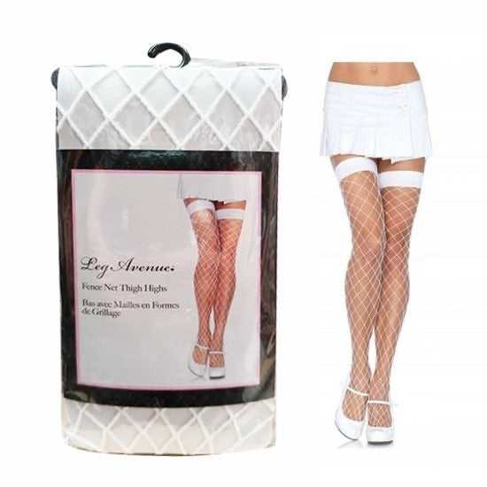 Medias Fence Net Thigh Highs - One Size - White - Cake Sex Shop