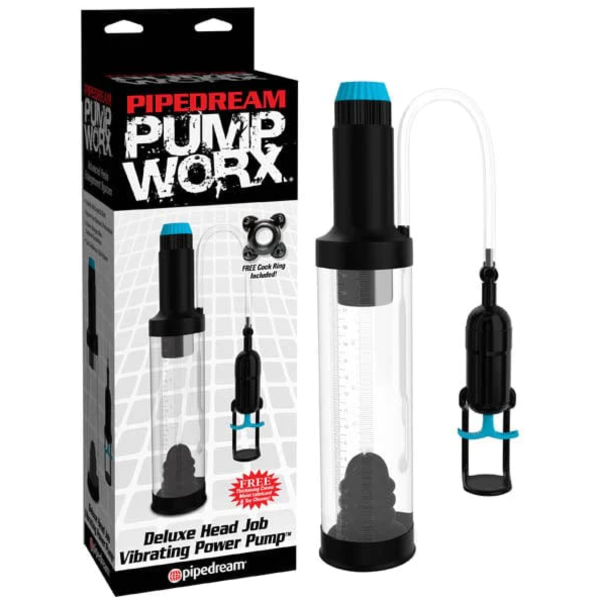 Bomba Pump Worx Deluxe Head Job Vibrating Power Pump – Clear/Black Cake Sex Shop Juguetes Sexuales para Adultos