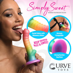 Dildo Simply Sweet Ribbed Rainbow Dildo - 16 cm