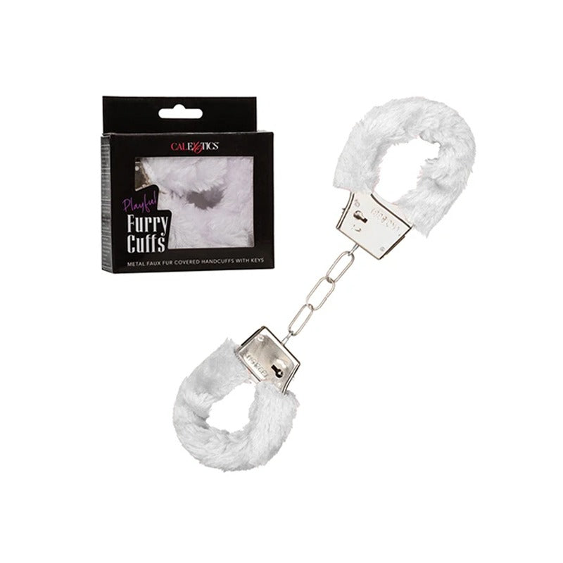 Playful Furry Cuffs-White Calexotics Accesorios Juguete Sexuales Sex Shop Tienda para Adultos